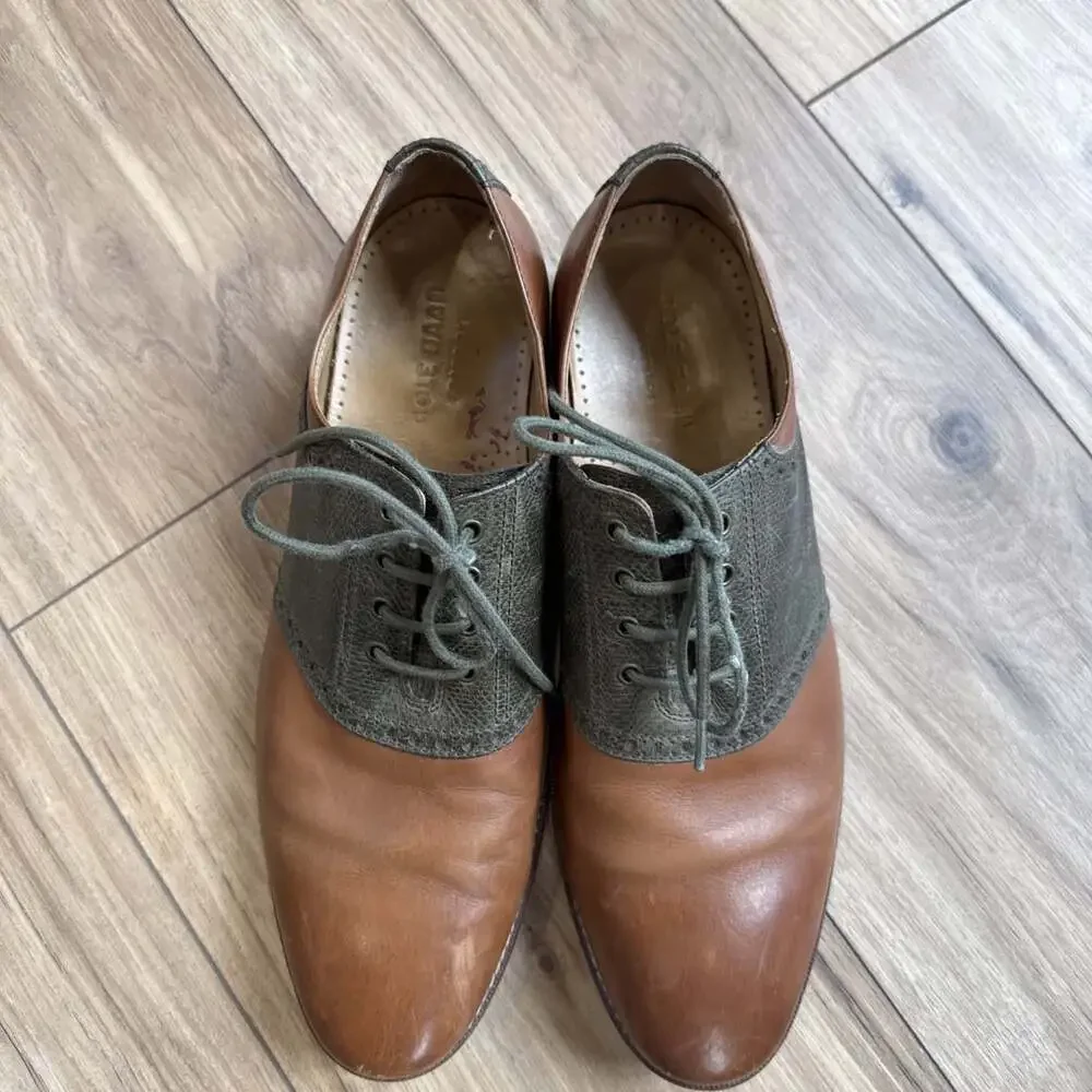 Cole Haan size 10 M mens Nubuck Leather oxfords brown and Green Preppy Business